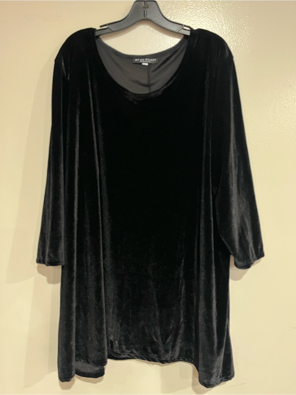 Bryan Walker Black Velvet Tunic Top 3/4 Sleeve Sz XL
